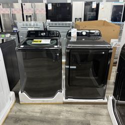 Samsung - 4.6 Cu Ft Top Load Washer With Activewave Agitator & 7.4 Cu Ft Gas Dryer Set In Brushed Black 💕