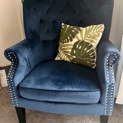Blue crushed velvet wingback Chair $250 obo