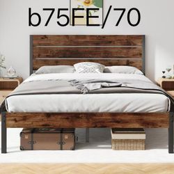 Queen Bed Frame with Headboard and Footboard, with Under Bed Storage, Rustic Brown 