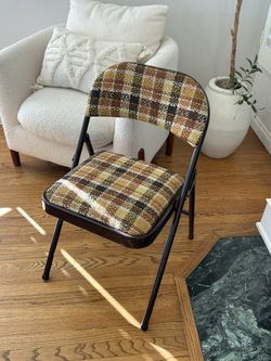 RARE SINGLE (1) Vintage 70s MECO Folding Chair Woven Plaid Padding Metal Mid Century MCM Retro Collectible 