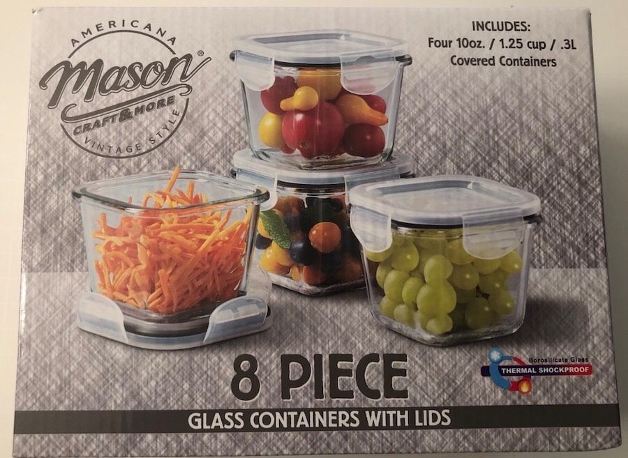 8 piece Mason glass containers (new)