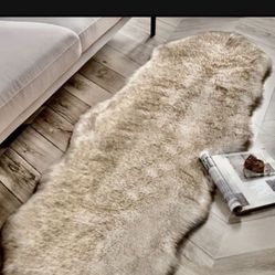 6’ By 2’ Brown And White Faux Fur Runner New