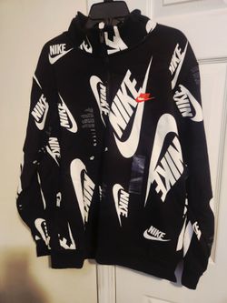 Nike Black/White Logo Graphic Print Full Zip Fleece Hoodie Men’s XL DQ5155-010
