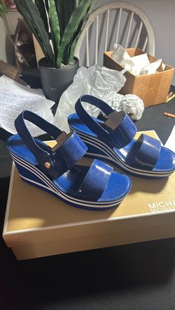 Michael Kors Blue Patent Wedge Sandals