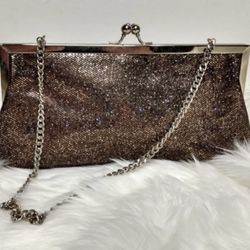Cookie Lee, Brown Glitter, Clutch With Chain