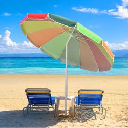Rainbow Beach Umbrella Tilt 8 ft 12-rib w/ Anchor - Paraguas- Sun Protection - Independence Day Sale
