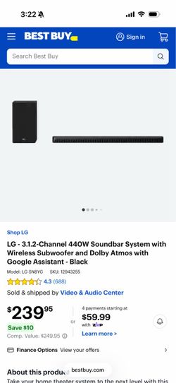 Lg subwoofer speaker soundbar sound system tv