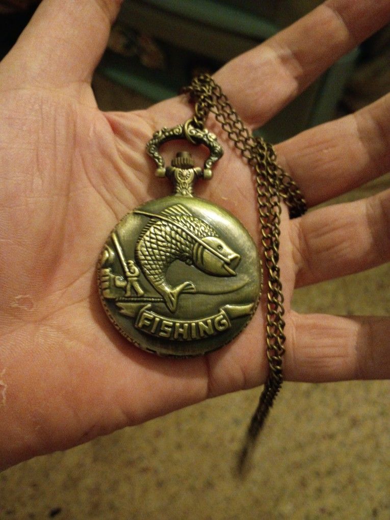 Fishing Pocket Watch In Perfect Condition 