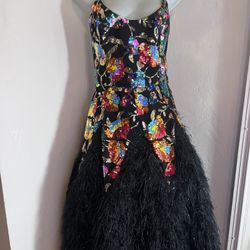 New Helsi Cocktail Dress Large Tags Black Feathers 