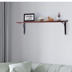 New 36” Walnut Wall Shelf with Black Brackets