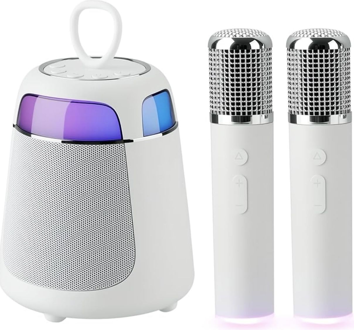 Mini Karaoke Machine with 2 Wireless Microphones, Portable Karaoke Machine for Kids & Adults, 10W Bluetooth Speaker with Voice Changer, Lights, Suppor