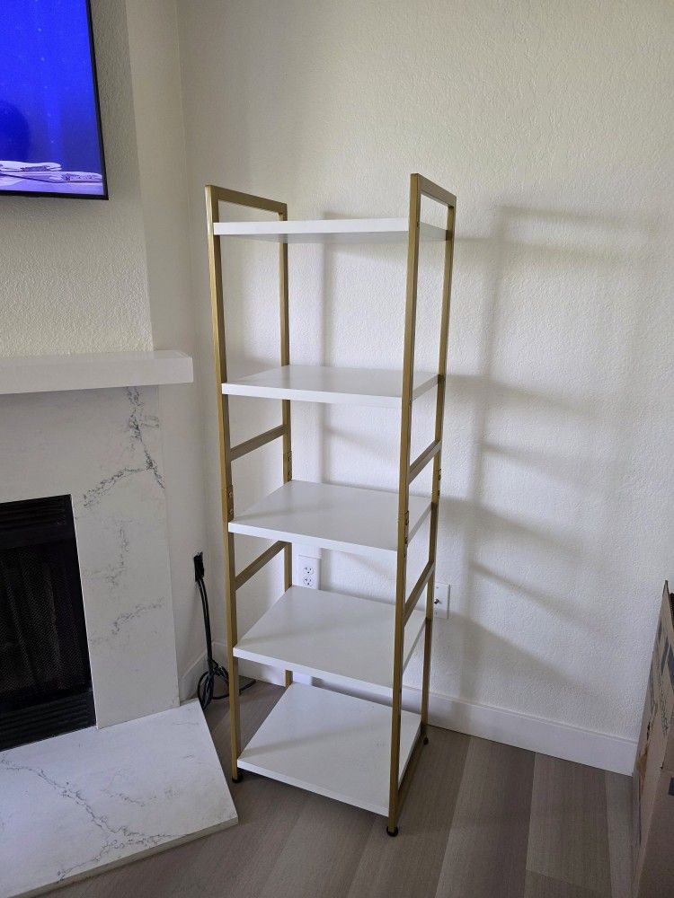 Tier Corner Shelf, Bookshelf, White Gold