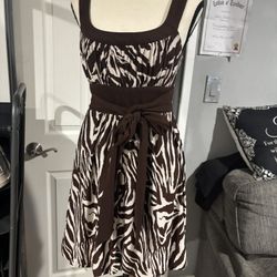 Gorgeous Cream And Brown Midi Dress