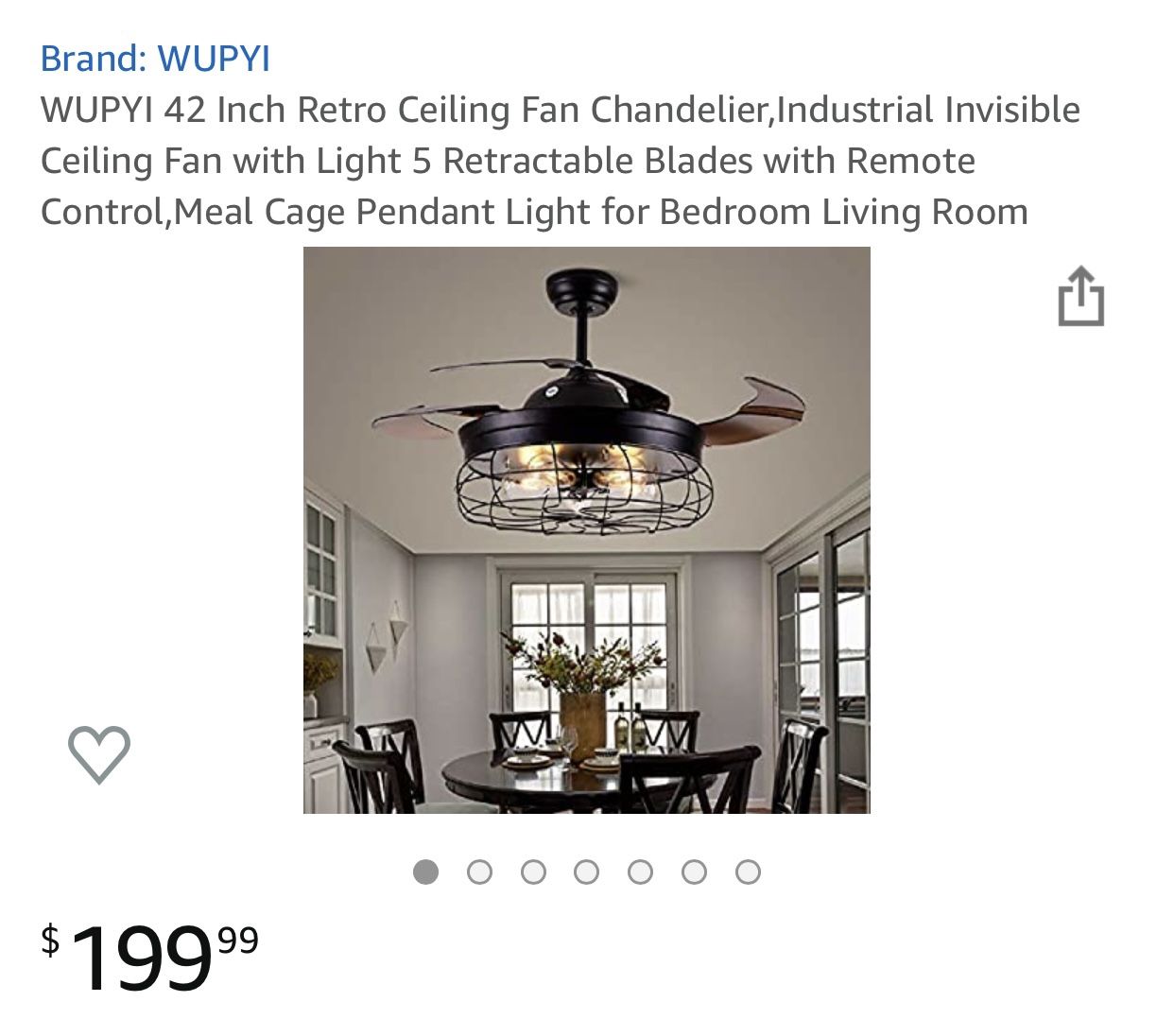 Wupyi 42in retro ceiling fan chandelier