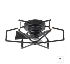 21" Industrial Flush Mount LED Ceiling Fan – Matte Black – New