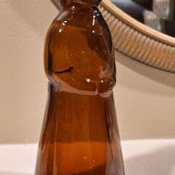 Vintage 1960s Mrs. Butterworth Maple Syrup Amber Glass Bottle; Metal Cap, Figural Bottle, Collectible, Similar to Aunt Jemima (9  I  9)