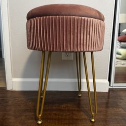 Round Pleated Velvet Ottoman With Storage