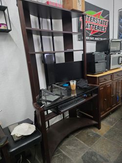Dark Wood Computer Desk with Hutch