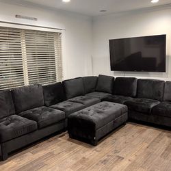 L Shaped Black Velvet Sectional 