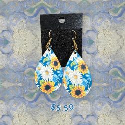 Teardrop Earrings With Sublimated Flower Design