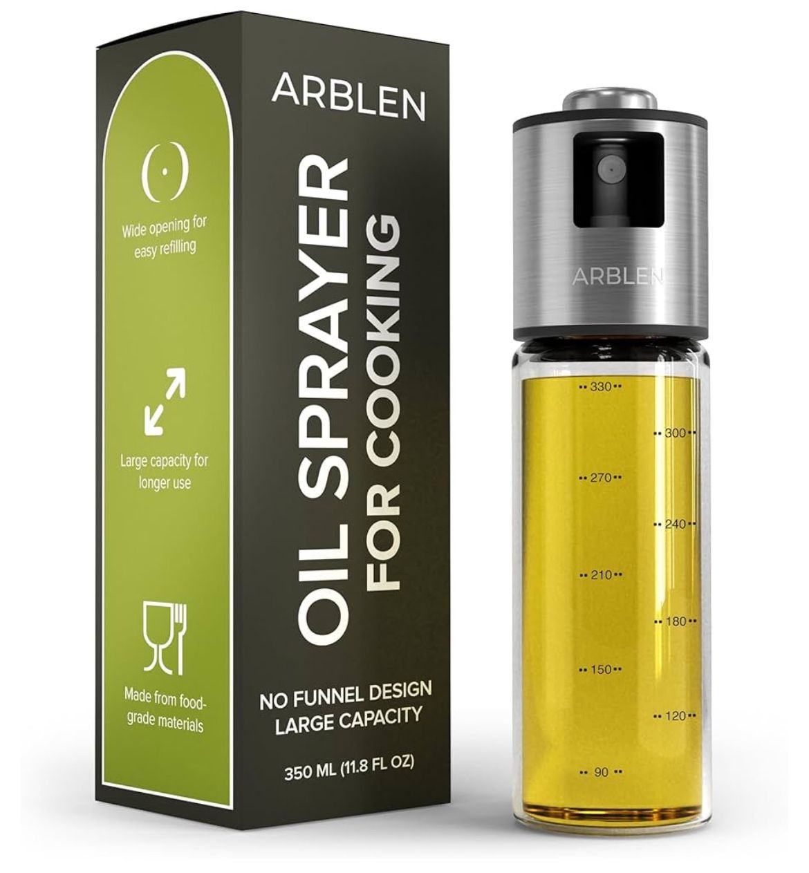2 Olive Oil Sprayer for Cooking - Large 350ml Wide Mouth Glass Bottle