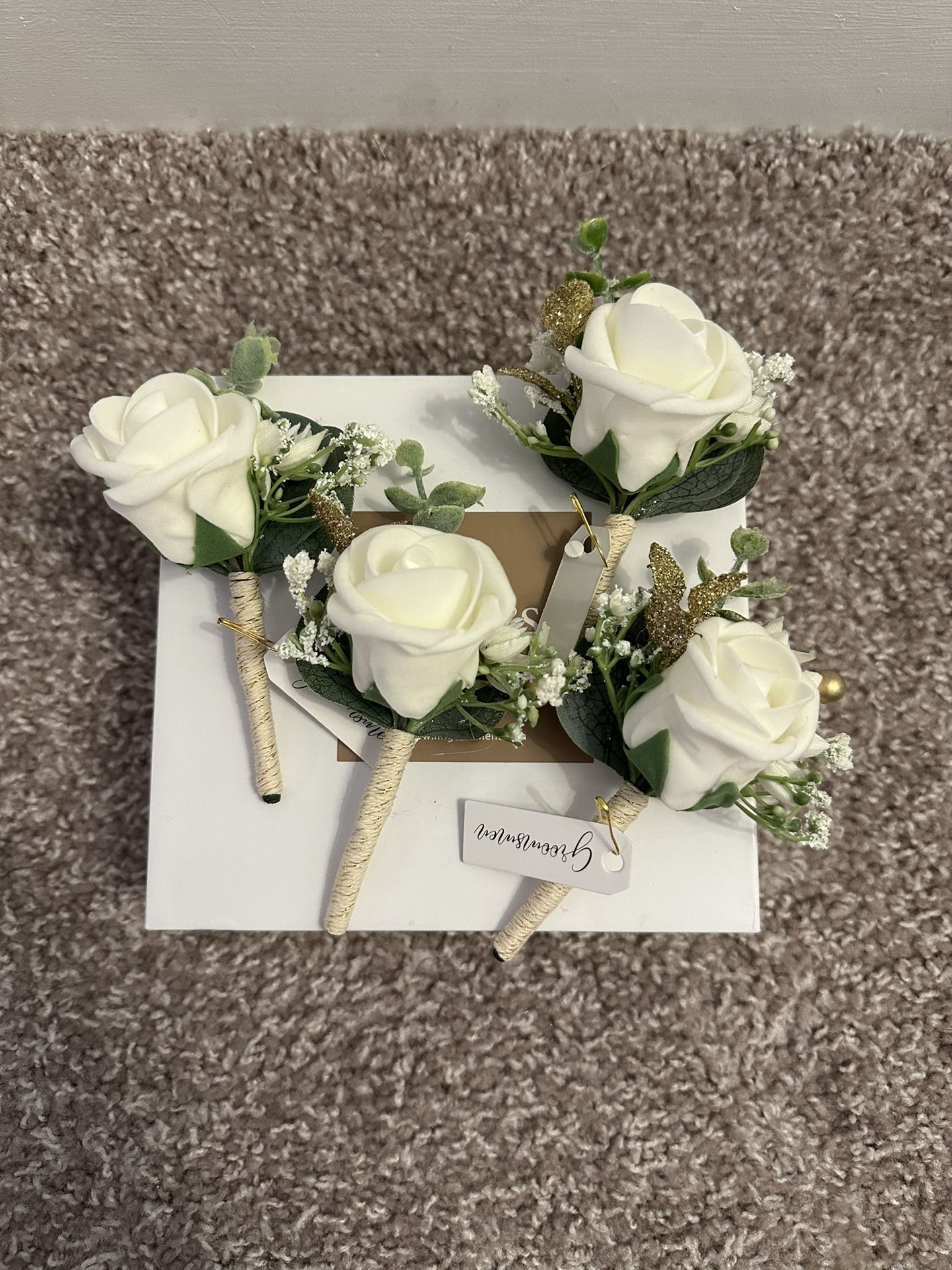 4 Ling’s Moments boutonnières groom and groomsmen  Faux floral wedding