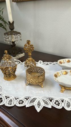 Vintage Gold Filigree Vanity Set