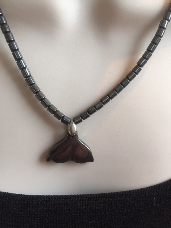 Hemitite stone necklace. Whale tail... vintage
