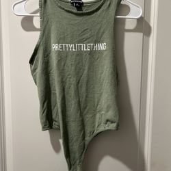 Woman’s green and white Pretty Little Things bodysuit size medium