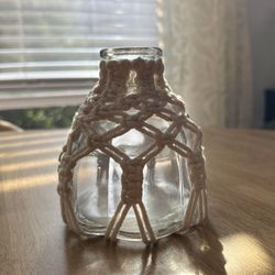 Small Glass Vase White Macrame 