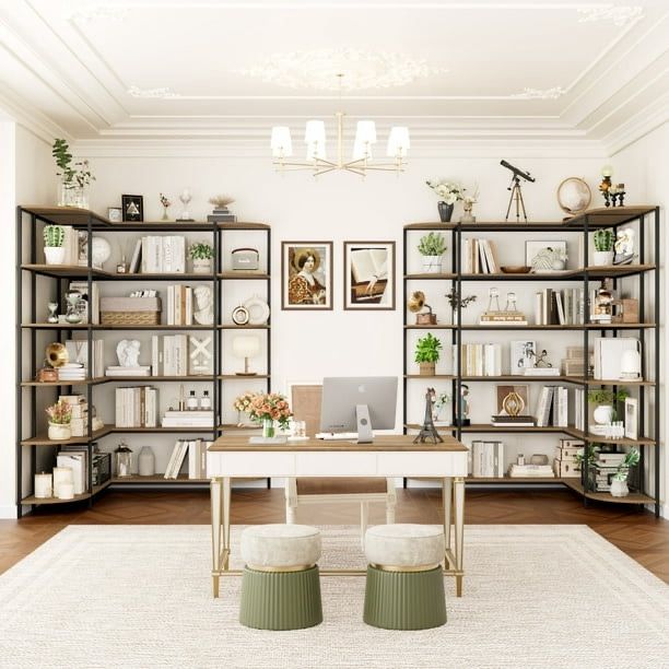 2pcs 10-Tiers Corner Bookcase with Curved Panels, Industrial Bookcases and Bookshelve