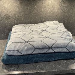 Teal & Grey Fuzzy Throw Blankets (twin Bed Size) Grey Geometric & Teal Blue Cozy Blankets - set of 2