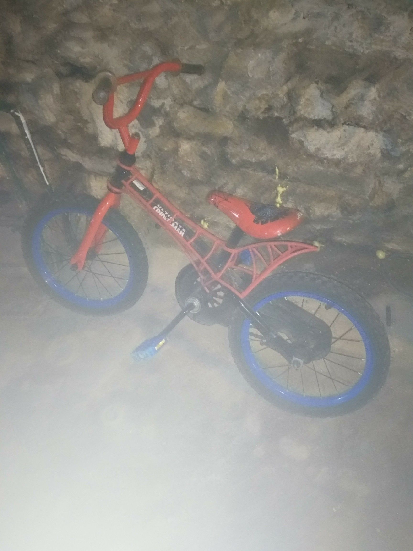 Spider Man bike with training wheels just need a little more air in tires.