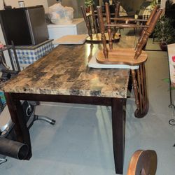 Marble Looking Table With 4 Wooden Chairs.