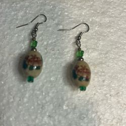 Japanese Handpainted Stone Vintage Earrings Wire