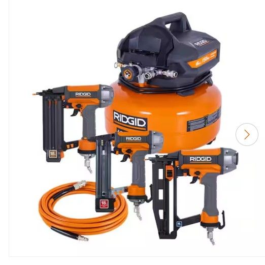 RIDGID
6 Gal. 150 PSI Electric Air Compressor with 25 ft. Hose, 18GA Brad Nailer, 16GA Finish Nailer and 18GA Finish Stapler