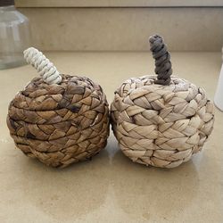 NEW Pair of Woven Boho Farmhouse Pumpkins | Threshold Pumpkins
