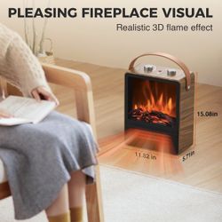 Electric Fireplace Heater for Indoor Use, 1500W/750W Space Heater Fireplace