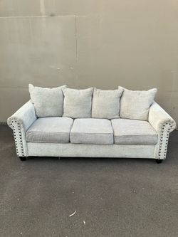 Large Gray Studded Sofa Couch