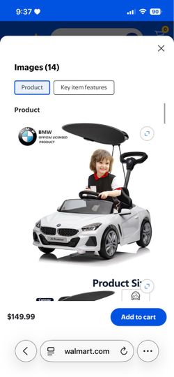 BMW OFFICIAI LICENSED PRODUCT L4 Roadster funyard (4.4) | 107 Funyard 3-in-1 Kids' Push Car with Handle, Ride-Ons Toy Push Car for Toddlers 1-5