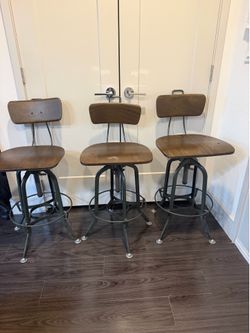 Set of 3 bar stools brown and grey