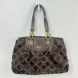 COACH Ashley Brown Gathered Leather Op Art Dotted Signature Satchel Bag F20056