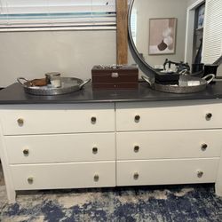 Modern 6-Drawer Dresser with Dark Wood Top & Gold Knobs - $120