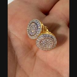 Solid 925 Sterling Silver Iced Heart Stud Earrings Moissanite Pass Diamond Test