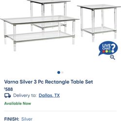 Varna Silver 3 Pc Rectangle Table Set