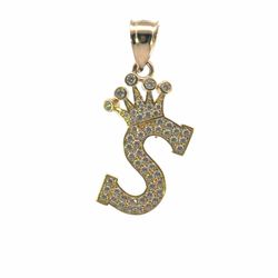 Men’s or Women’s 10k Yellow Gold 1.25” Inch CZ Cubic Zirconia Initial S with Crown Pendant for Necklace GP3134630