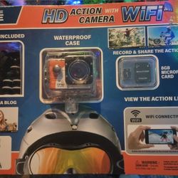 HD Action Camera With Wifi 8gb Microflash Card Waterprrof With Case New