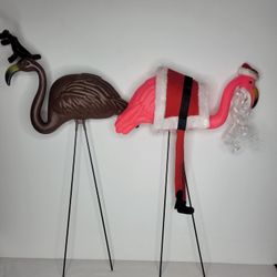 2 Pack Christmas Flamingos - Reindeer & Santa