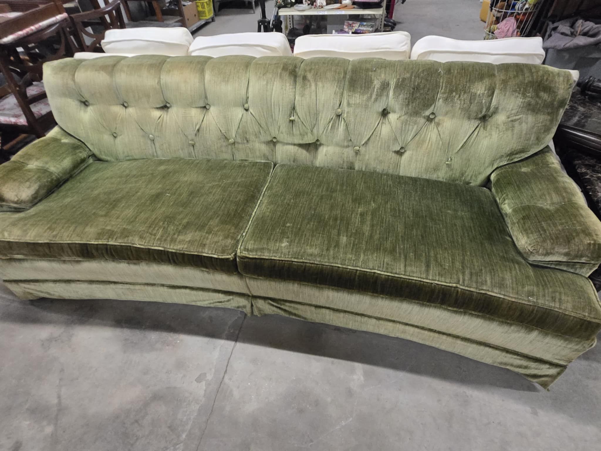 Vintage Green Velvet Sofa