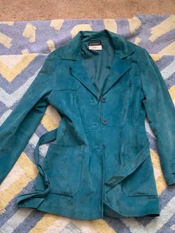 Le Chateau Teal Suede Belted Jacket